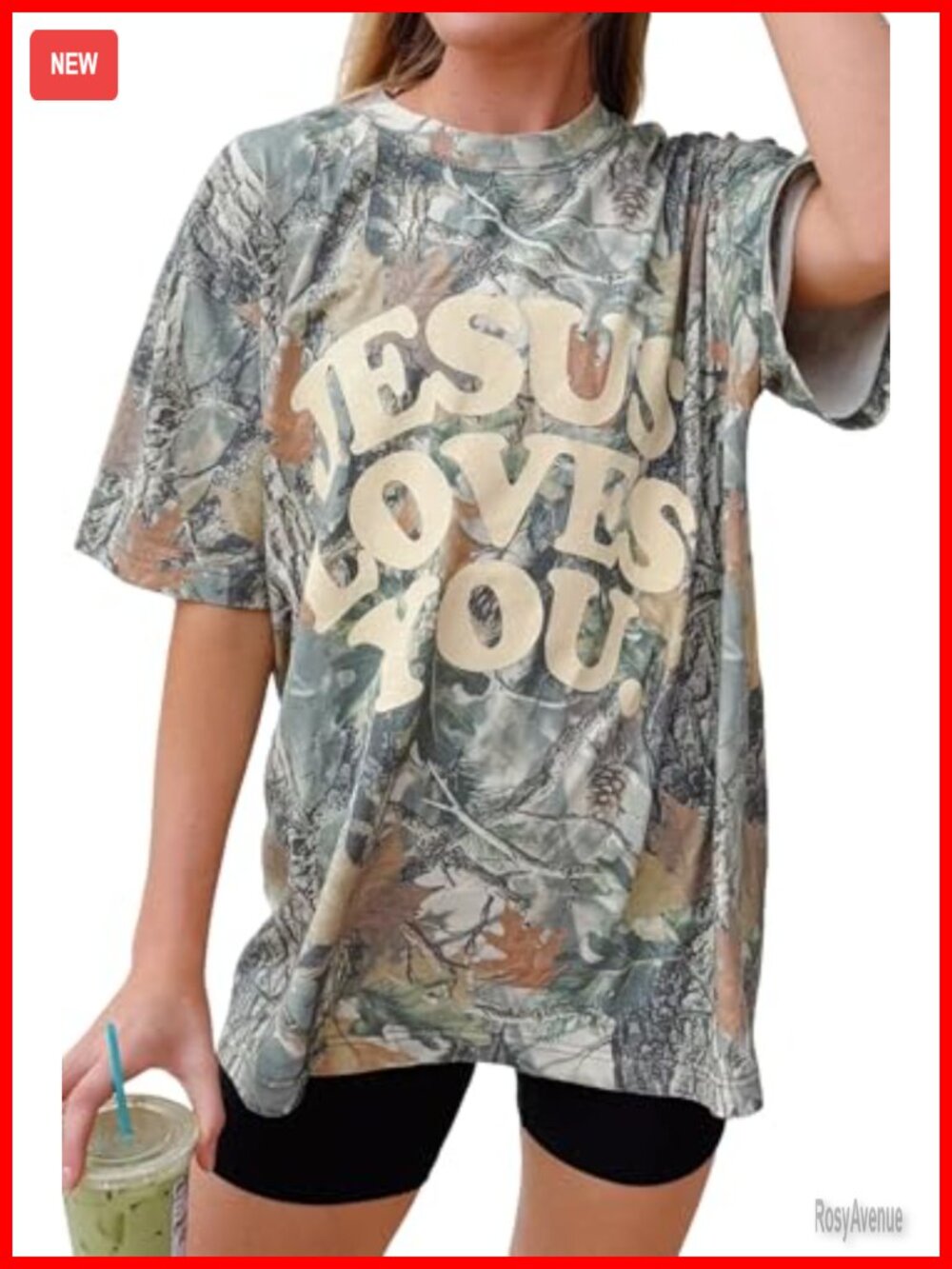 Jesus Loves You Camo Graphic Tee Short Sleeve Casual